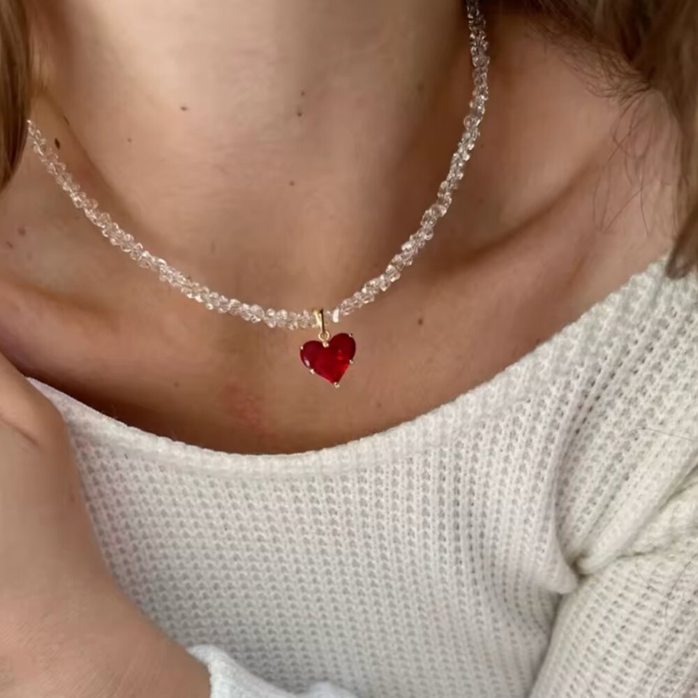 Beads Chain With Crystal Heart Pendant